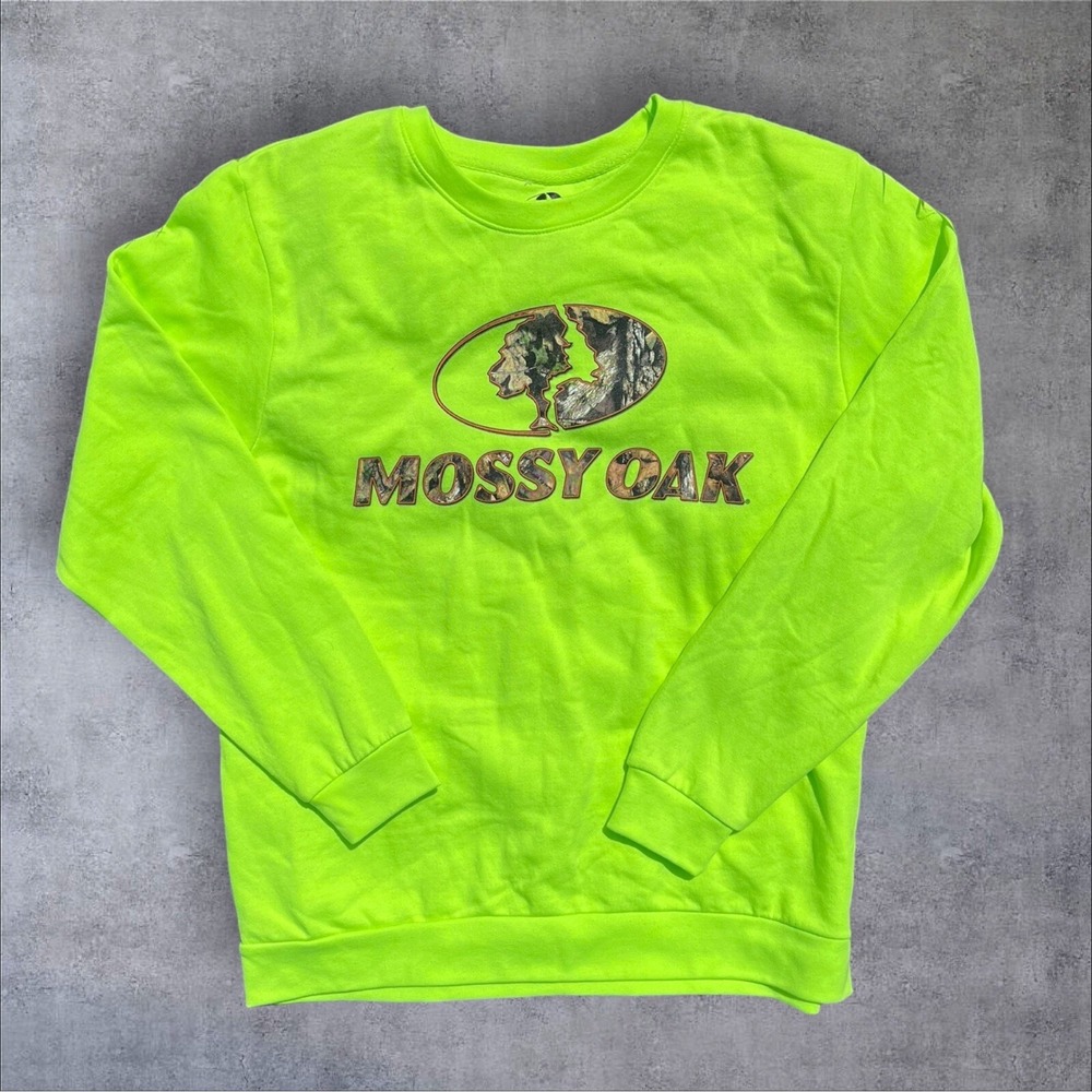 New Mossy‎ Oak Long Sleeve Neon Green Sweatshirt Fleece Hunting Fishing Shirt L